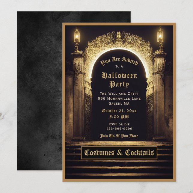 Gothic Costumes and Cocktails Halloween Invitation (Front/Back)
