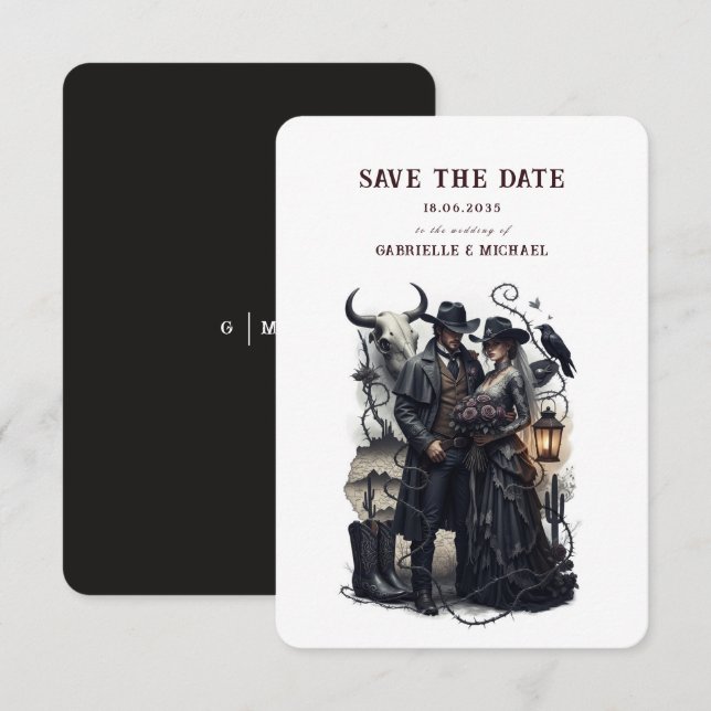 Gothic Couple Dark Western Save The Date (Front/Back)