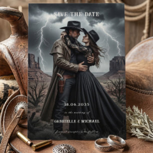 Gothic Couple Dark Western Save The Date