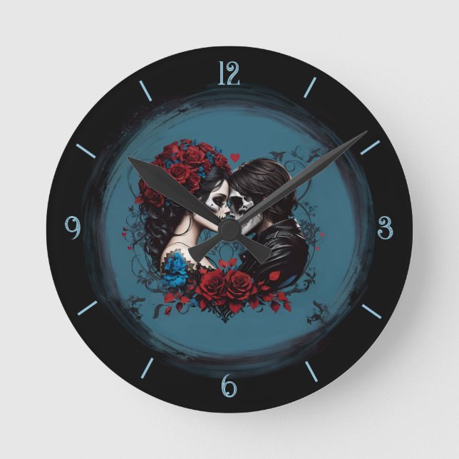 Gothic Couple Lovers Valentine's Day Holiday  Round Clock (Front)