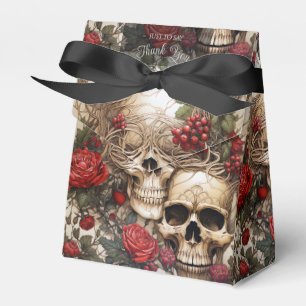 Gothic Cream and Red Skulls Roses Biker Wedding Favour Box
