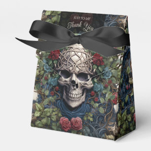 Gothic Cream and Red Skulls Roses Biker Wedding Favour Box