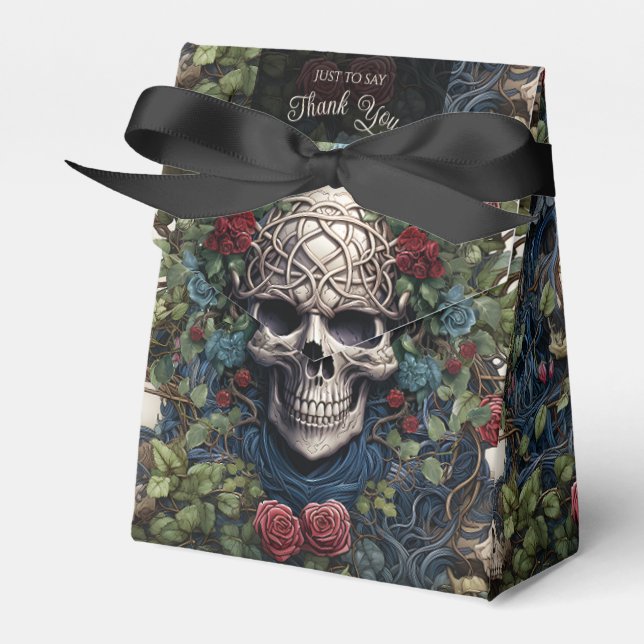 Gothic Cream and Red Skulls Roses Biker Wedding Favour Box (Front Side)