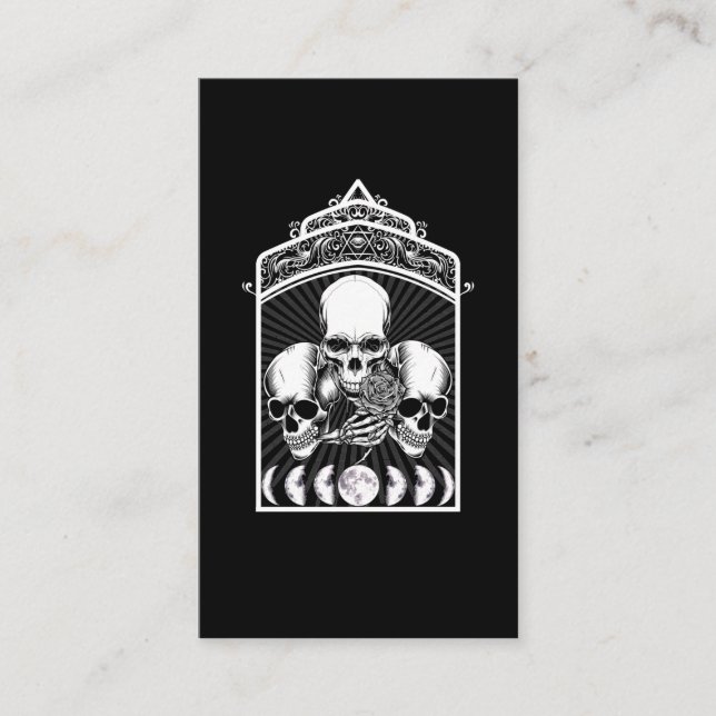 Gothic Creepy Skulls Moon Phases Witchy Crescent Business Card (Front)