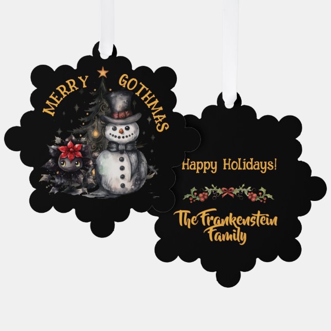 Gothic Creepy Snowman And Christmas Tree Tree Decoration Card (Front/Back)