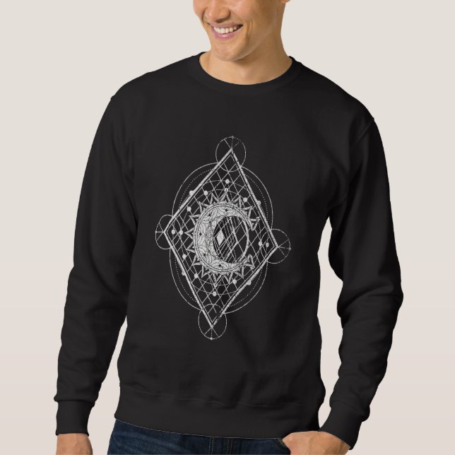 Gothic Crescent Moon Sacred Geometry Pagan Occult Sweatshirt (Front)