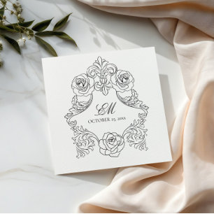 Gothic Crest Monogram Black & White Wedding Napkin