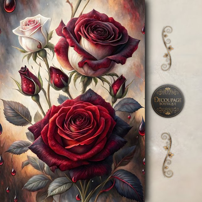 Gothic Crimson Rose Decoupage Tissue Paper (Gothic Crimson Rose Decoupage Tissue Paper)