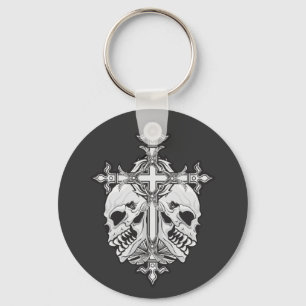 Gothic Cross and Skulls Key Ring