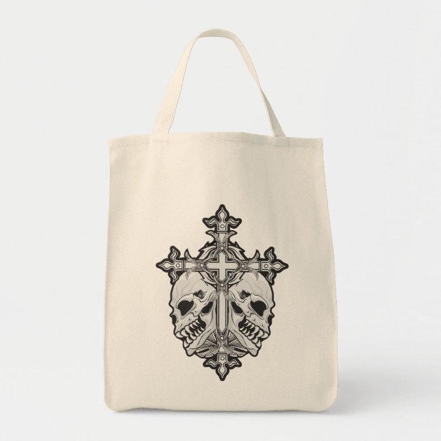 Gothic Cross and Skulls Tote Bag (Front)