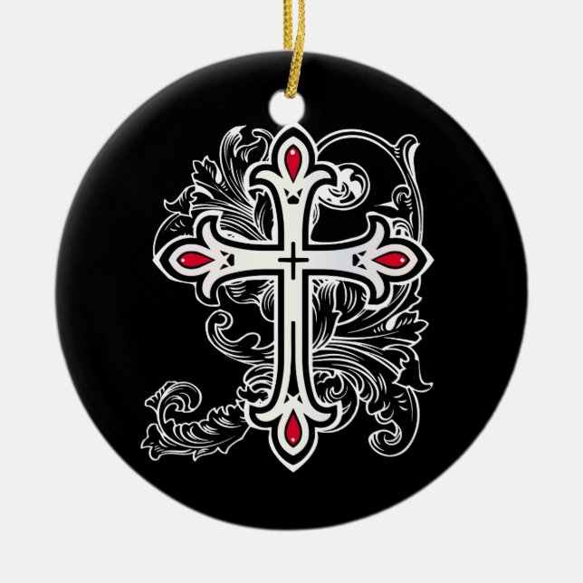 Gothic cross ceramic tree decoration (Front)
