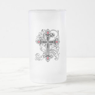 Gothic cross frosted glass beer mug