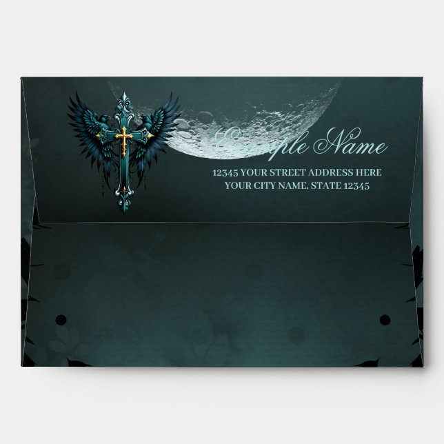 Gothic cross with decorative elements and birds. envelope (Back (Top Flap))