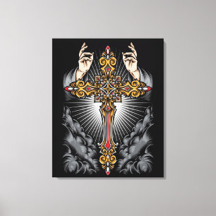 Gothic Cross with Hands Canvas Print