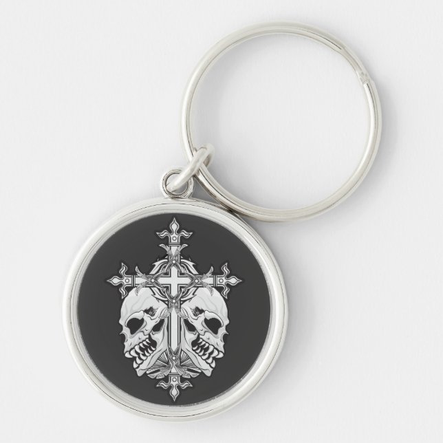 Gothic Cross with Skulls Key Ring (Front)