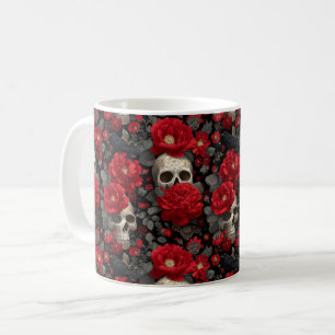 Gothic Crow and Skull Floral Seamless Pattern Coffee Mug