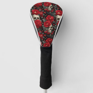 Gothic Crow and Skull Floral Seamless Pattern Golf Head Cover