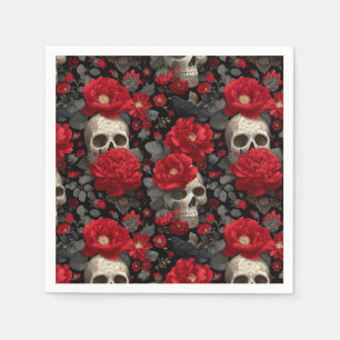 Gothic Crow and Skull Floral Seamless Pattern Napkin
