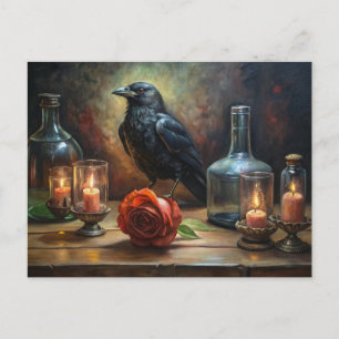 Gothic Crow, Candles, and Rose Postcard