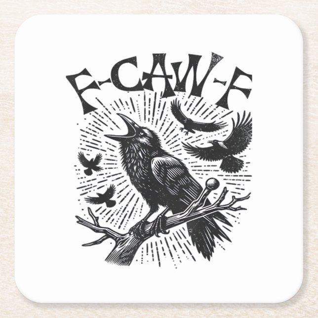 Gothic Crow F-Caw-F Humour Funny Essential Retro C Square Paper Coaster (Front)