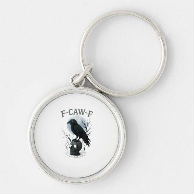 Gothic Crow F Caw F Raven Skull Halloween Graphic  Key Ring (Front)