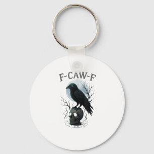 Gothic Crow F-Caw-F Raven Skull Moon Halloween Key Ring