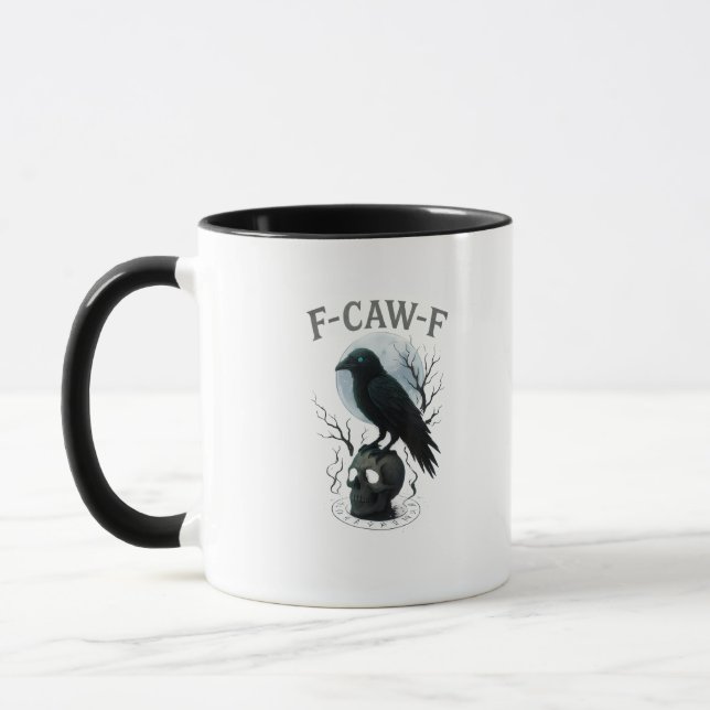 Gothic Crow F-Caw-F Raven Skull Moon Halloween Mug (Left)