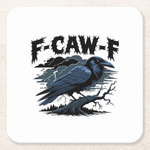 Gothic Crow Funny Humour F-Caw-F Essential Minimal Square Paper Coaster