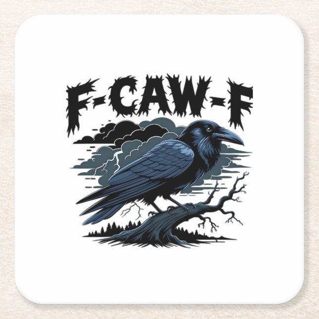 Gothic Crow Funny Humour F-Caw-F Essential Minimal Square Paper Coaster (Front)