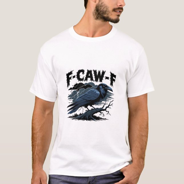 Gothic Crow Funny Humour F-Caw-F Essential Minimal T-Shirt (Front)