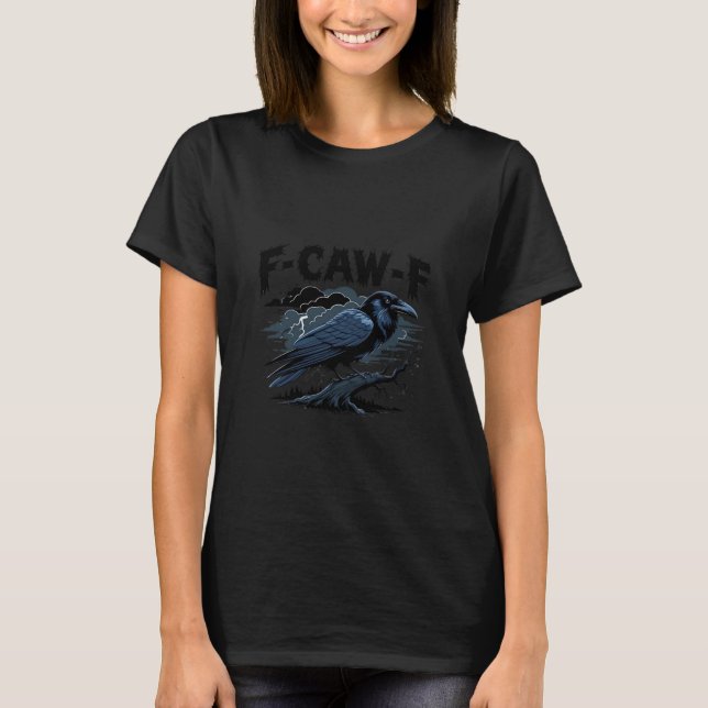 Gothic Crow Funny Humour F-Caw-F Essential Minimal T-Shirt (Front)
