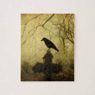 Gothic Crow On Cross Jigsaw Puzzle