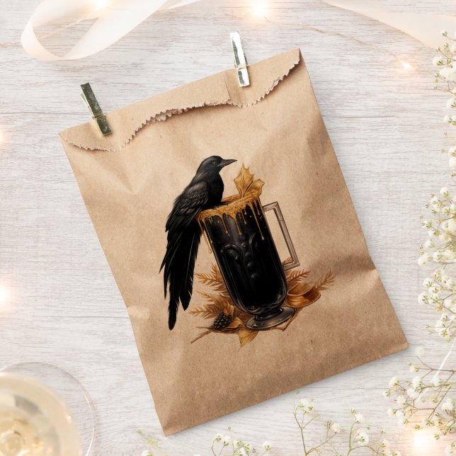 Gothic Crow Spooky Cocktail Halloween Custom Kraft Favour Bags (Clipped)
