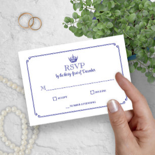 Gothic Crown Royal Blue Mediaeval or Fantasy RSVP Card