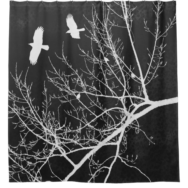 Gothic Crows and Trees Landscape Silhouette Shower Curtain (Front)