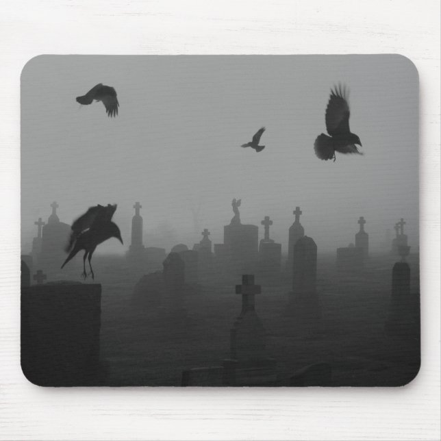 Gothic Crows In Monochrome Mouse Mat (Front)