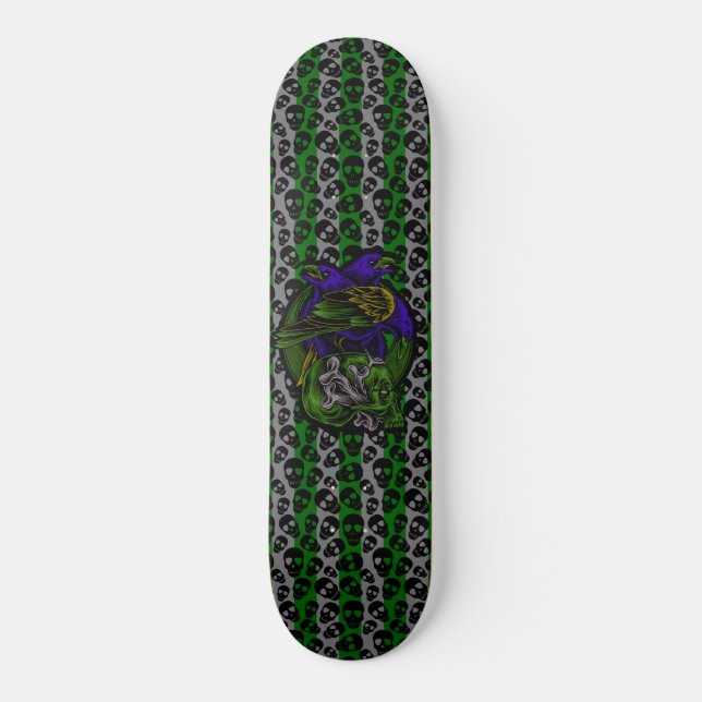 Gothic Crows Skull and Bones Random Skulls Skateboard (Front)