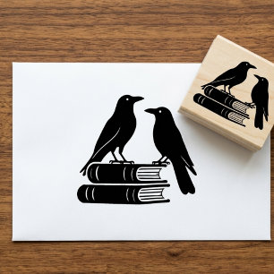 Gothic Crows Stack of Books Dark Academia Rubber Stamp