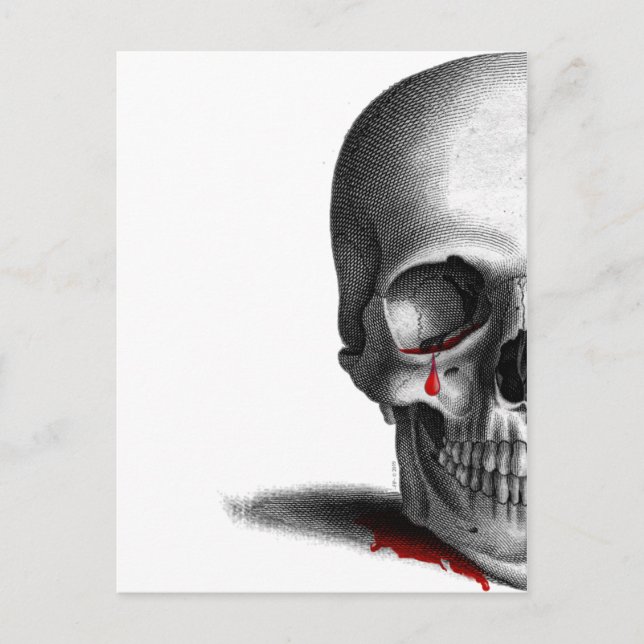 Gothic Crying Half Skull Horror Blood Tears Red Postcard (Front)
