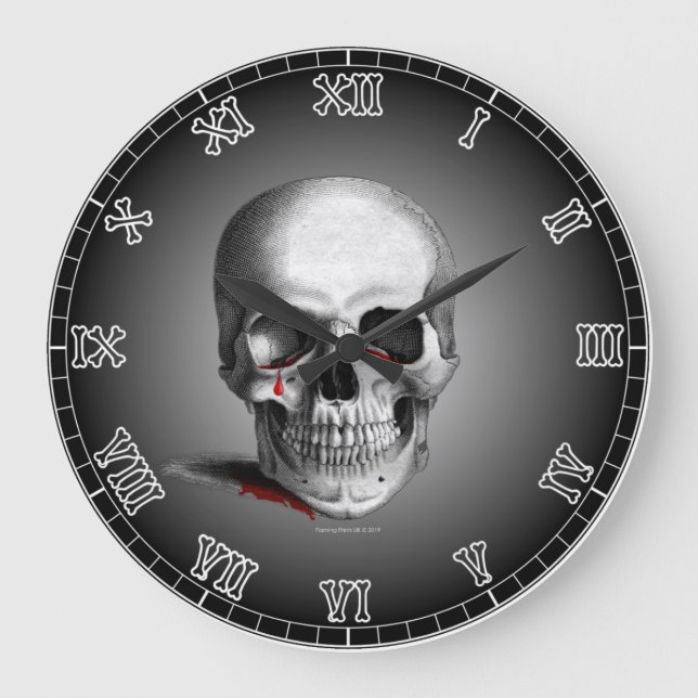 Gothic Crying Skull Horror Blood Tears Red Fantasy Large Clock (Front)