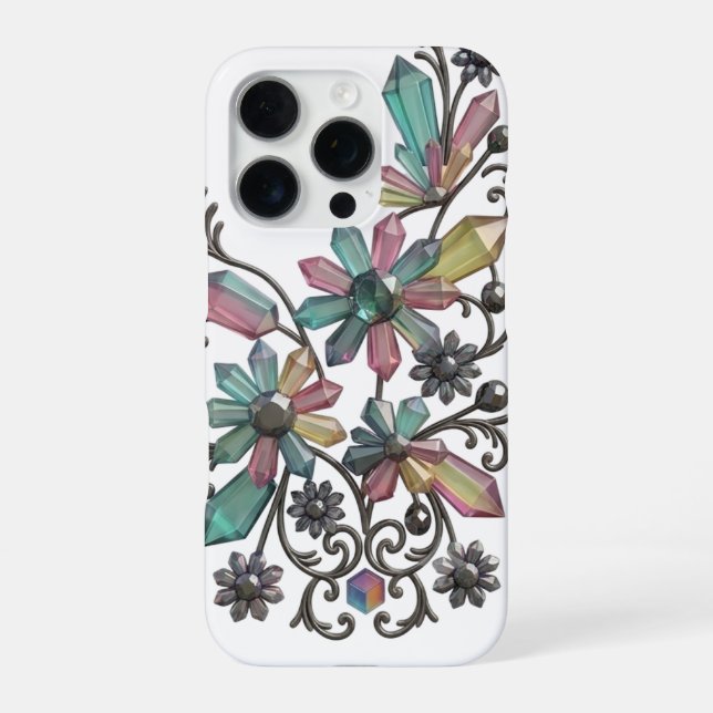 Gothic Crystal Flower Clipart - Colourful Quartz F iPhone Case (Back)