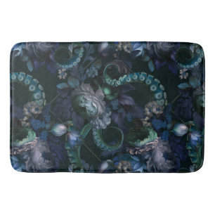 Gothic Cthulhu Turquoise Tentacle With Flowers Bath Mat