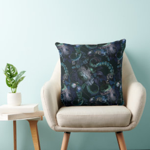 Gothic Cthulhu Turquoise Tentacle With Flowers Cushion
