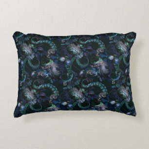 Gothic Cthulhu Turquoise Tentacle With Flowers Decorative Cushion