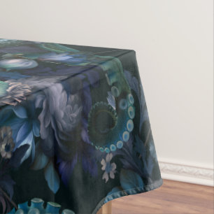 Gothic Cthulhu Turquoise Tentacle With Flowers Tablecloth