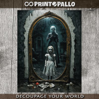 Gothic cursed doll coming out from a mirror