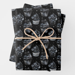 Gothic Cute Haunted Cupcakes with Hearts  Wrapping Paper Sheet