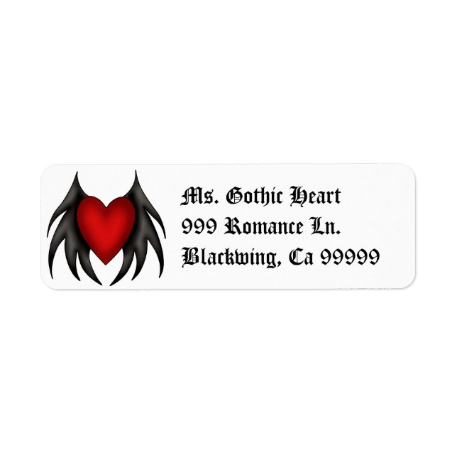 Gothic cute red winged heart address labels (Front)