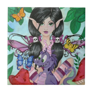 "Gothic Cuties #2" Fairy Art Ceramic tile