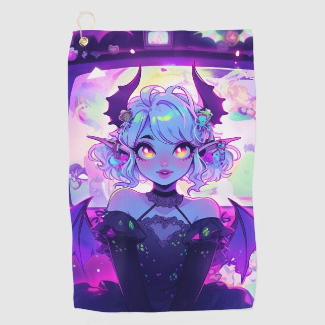 Gothic Cyberpunk Demon Fantasy Anime Girl Golf Towel (Front)